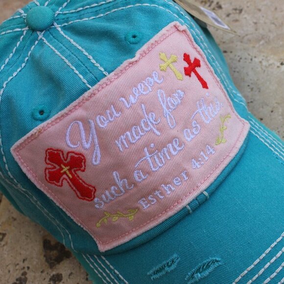 Womens Inspirational Cross Hat Cap Such A Time As This Esther 4:14 Distressed - Picture 4 of 9